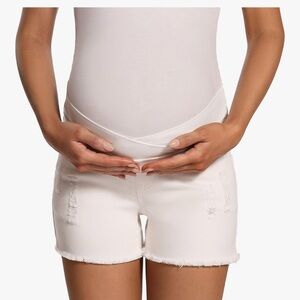 White distressed maternity shorts